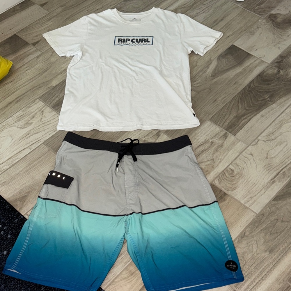 Rip Curl Men's Black and Teal Hybrid Shorts
